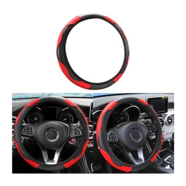 Imagem de Capa de volante de carro, protetor de volante elástico de couro sintético de microfibra de fibra de carbono de 38 cm para homens e mulheres, antiderrapante, respirável, acessórios interiores de carro