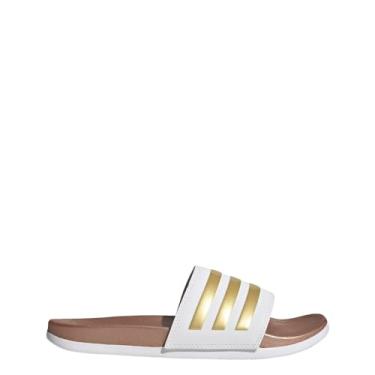 Imagem de adidas Sandália feminina Adilette Comfort Slide, Branco/Branco/Ouro Fosco, 40