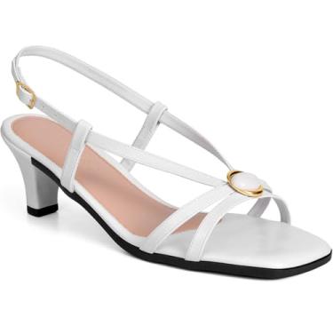 Imagem de Sandália Feminina Lumiss Salto Baixo Fino Confortável Bico Quadrado Enfeite Pedra Fivela offwhite38