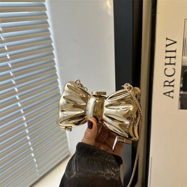 Imagem de Bolsa de ombro feminina, bolsa clutch de acrílico para mulheres, bolsa transversal à noite, bolsa clutch com corrente para festa de casamento, Laço dourado, Small