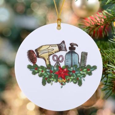 Imagem de Enfeites de Natal, enfeites de árvore, enfeites de pendurar para 1 peça redonda de acrílico secador de cabelo, tesoura, pente para decoração de casa