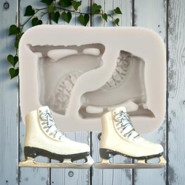 Imagem de Patins de gelo, moldes de doces, patins de gelo, molde de silicone para decoração de bolos, topos de cupcake, pasta de goma de chocolate, argila de polímero