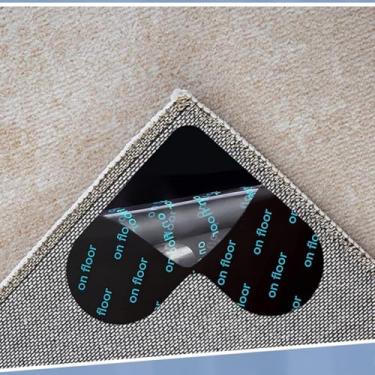 Imagem de Tapetes antiderrapantes de 8 peças: fita de carpete reutilizável para pisos de madeira, azulejos e tapetes planos