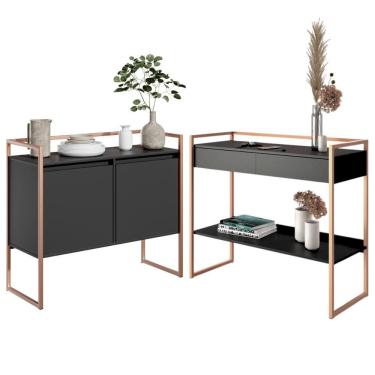 Imagem de Conjunto Buffet Compacto E Aparador Industrial Preto Cobre