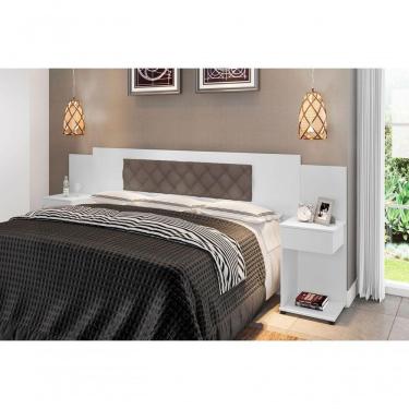 Imagem de Cabeceira Box Bruna Branco Com Capitonê Bege Escuro