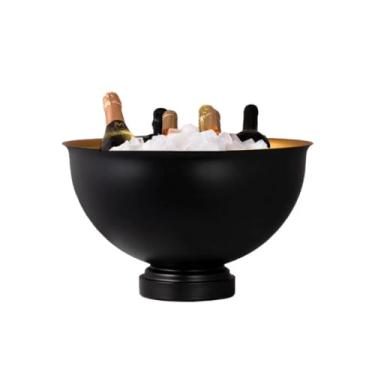 Imagem de Balde de gelo de aço inoxidável bicamada preservação do calor isolamento frio bonito KTV champanhe vinho tinto cerveja gelo bloco de gelo balde comercial (preto, circular)