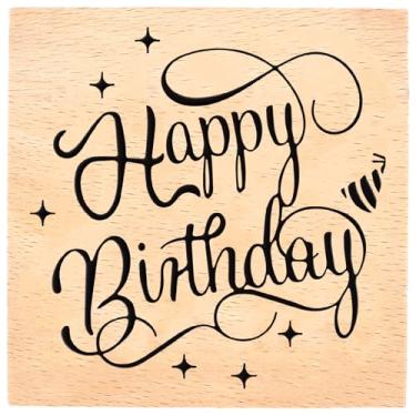 Imagem de CRASPIRE Carimbos de borracha de madeira de aniversário de 7,6 cm grande reutilizável com palavras selos de convite de diário decorativo para scrapbooking, diário, festa, cartas, artesanato, faça você