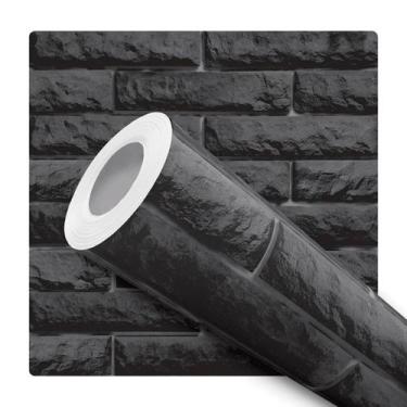 Imagem de Papel De Parede Adesivo Lavável Tijolos Preto Rústico 12m - Deliquadro