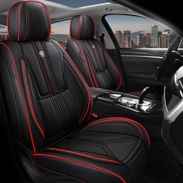 Imagem de Arazi Conjunto completo de capas de assento de carro para Lexus RX350 2007-2025, capa de assento de couro napa cobertura total à prova d'água (linha preta e vermelha, 5 assentos padrão)