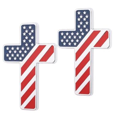 Imagem de 2 Peças Cristão Emblema de Cruz para Carro, Patriótico Bandeira dos USA Liga Jesus Cristo Adesivo de Cruz com Fita Dupla Face para Caminhão Janela Porta Decoração Casa (Prata)