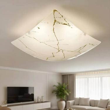 Imagem de Lustre Plafon Sobrepor Vidro Mármore Dourado Ônix 2 Lampadas