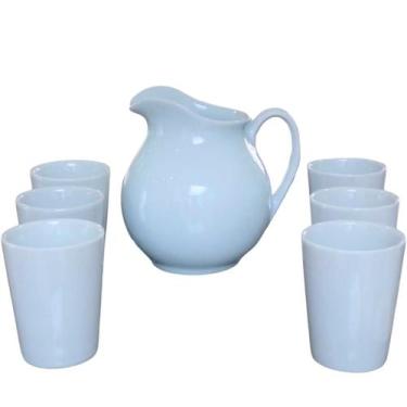 Imagem de Kit Jarra 1,4L + 6 copos 220ml - Porcelana Branca - Antilope Decor Por