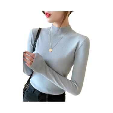 Imagem de Camisola de Malha Gola Alta Feminina - Manga Longa, Estilo Moderno (Co