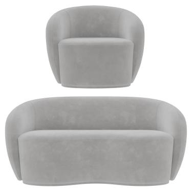 Imagem de Sofá 2 Lugares Living 160cm E 1 Poltrona Giratória Garbin K04 Veludo Cinza - Mpozenato