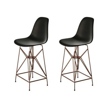 Imagem de Kit 2 Banquetas Bistrô Alta Eames Eiffel Preta Base Ferro Cobre - Cor: Marrom