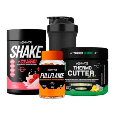 Imagem de Kit Shake Substituto de Refeição Com Colágeno 400g + Termogênico Thermo Cutter Slim 210g + Fullflame Cafeina 200mg 120 Capsulas (Morango)