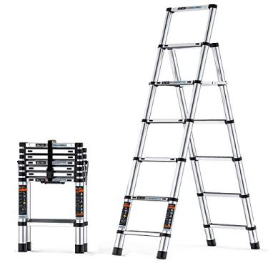 Imagem de OKUOKA Escadas, escada telescópica de alumínio dobrável, capacidade máxima de 150 kg, escada dobrável doméstica multifuncional/6 degraus