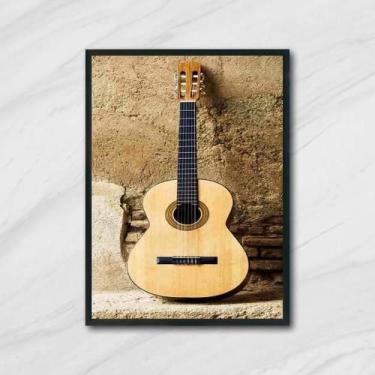 Imagem de Quadro Fotografia Violão 45X34Cm - Com Vidro Moldura Preta - Quadros O