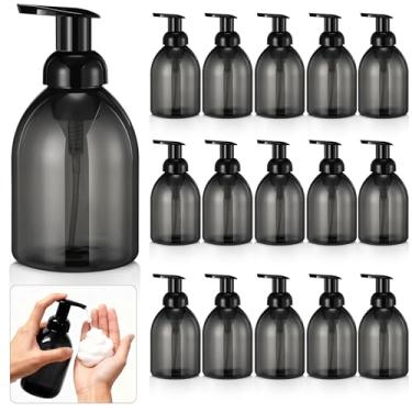 Imagem de Uiifan Dispensador de sabão espumante recarregável com 16 peças, recipiente de plástico líquido para cozinha, banheiro, xampu concentrado ou regular, sabonete líquido (preto, 500 ml)