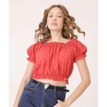 Imagem de Blusa Cropped Ciganinha Feminina Poá Marisa-71046, Vermelho, P