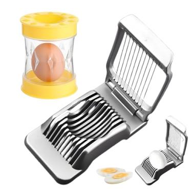 Imagem de Conjunto de 2 descascadores de ovos cozidos + fatiador de ovos, fatiador de ovos para ovos cozidos, descascador de ovos cozidos, ovos cozidos para ovo, morango, cogumelo, frutas macias também