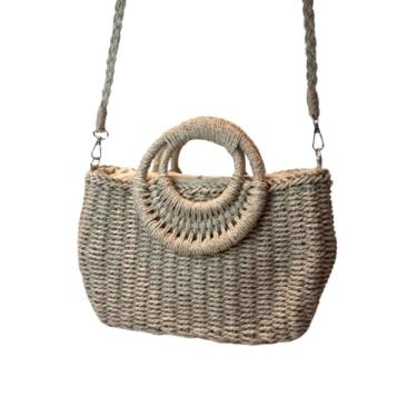 Imagem de Bolsa Artesanal Meia Lua em Palha Natural com Alças Ajustáveis, Forro de Tecido e Zíper, 31x20x10cm
