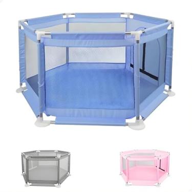 Imagem de Baby Bear Props Cercadinho Infantil Chiqueirinho com Tela para Bebês e Crianças Hexagonal Cor Azul