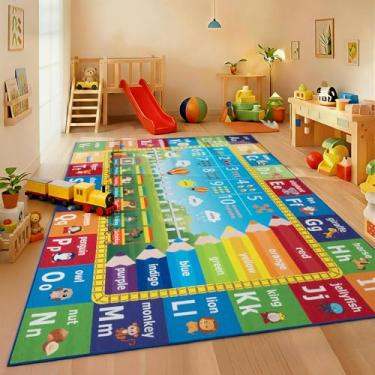 Imagem de ST. BRIDGE Educational Kids Area Rug 6x9 Feet, Non Slip Play Mat Learning with ABC Alphabet, Numbers & Animals for Preschool Toddler, Soft Washable Carpet for Playroom Nursery Classroom Bedroom