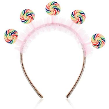 Imagem de POPETPOP Bandanas de cabelo de plástico para doces: faixa de cabelo de pirulito, acessório de cabelo de menina para festas de aniversário de meninas, eventos temáticos, adereços de foto cor escura