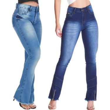 Imagem de Kit 2 Calças Flare Jeans HNO Jeans Petit Flare Azul Stonada, 36