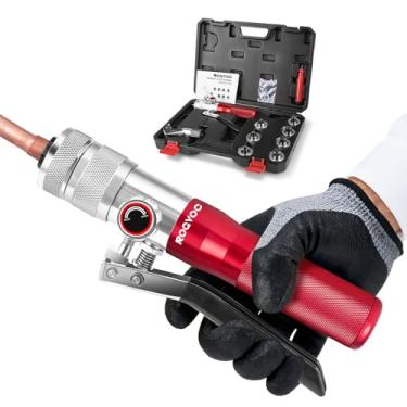 Imagem de Rogvoc Expansor de tubo hidráulico, kit de ferramentas de compressão de cobre HVAC para OD de 3/8 a 1-1/8 polegadas, 7 cabeças expansoras de tubos, cortador de tubos, ferramenta de rebarbação para