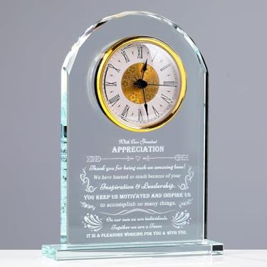 Imagem de Qianwei Presentes de agradecimento do chefe para mulheres e homens - Presentes de relógio de dia para melhor chefe dama decoração de mesa presente de peso de papel para chefe deixando aposentadoria