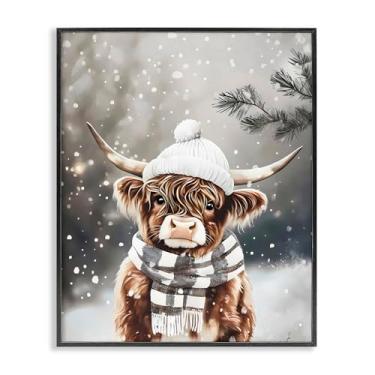 Imagem de Stupell Industries "Cozy Winter Highland Calf", arte giclée emoldurada, preta, 28 x 35 cm
