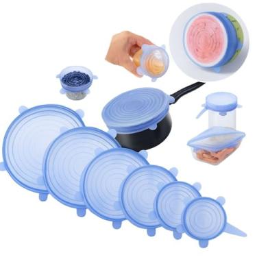 Imagem de 12 Tampas Silicone Universal Reutilizáveis para Panelas – Tampa Elástica Vedação