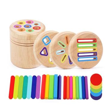Imagem de simhoa Brinquedo de madeira para de cores, jogo de cilindros, brinquedo de viagem, sensorial de encaixe de formas para crianças, 4 in 1
