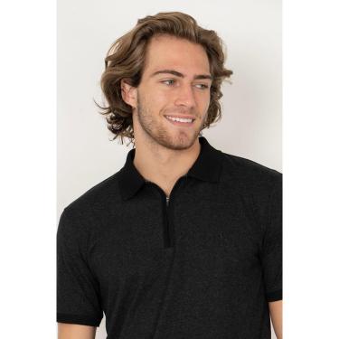 Imagem de Camisa Polo Aleatory com Zíper Mônaco Preto-Masculino