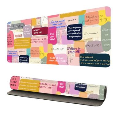 Imagem de Tapete de mesa com citação motivacional, almofada de mesa de couro PU rosa para mulheres com base antiderrapante, tapete grande de 80 cm x 39,9 cm para teclado de escritório para jogos e decoração de