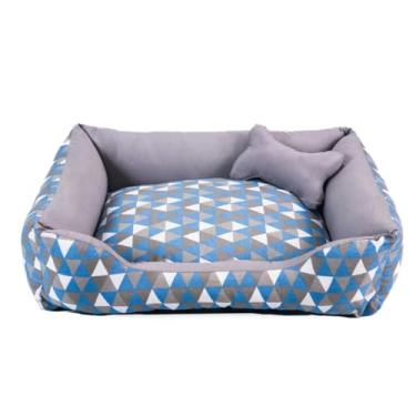 Imagem de Cama Pet Caminha de Cachorro Grande Lavável com Fundo Impermeável, Confortável e Resistente(Geométrico Turquesa/Cinza)