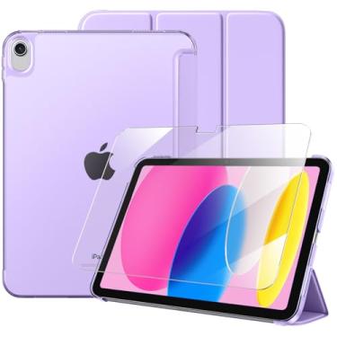 Imagem de Massten Capa para iPad (A16) 11ª geração 2025 com protetor de tela, capa para iPad 10.9 polegadas 2022 linda fina rígida translúcida traseira totalmente protetora com três dobras, lavanda