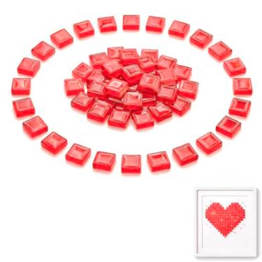 Imagem de Mosaicos de vidro para artesanato, vidro translúcido quadrado de 10 x 10 mm, 100 g, azulejos coloridos para castiçais, lâmpadas, vasos e decoração de casa DIY (vermelho mosaico - 100 g)