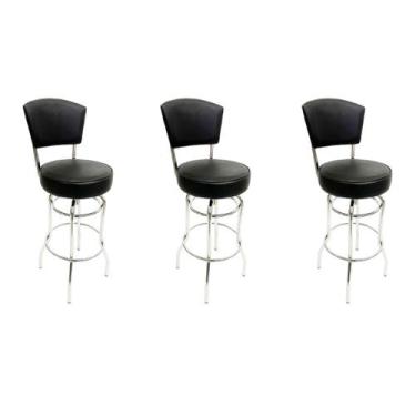 Imagem de Kit 3 Banquetas Alta Bar Giratória com Encosto cromada Assento grosso 