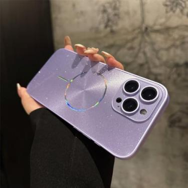 Imagem de Capa com textura brilhante para iPhone 16, 15, 14, 13, 12, 11 Pro Max, com proteção para lente, roxa, para iPhone 14 Pro