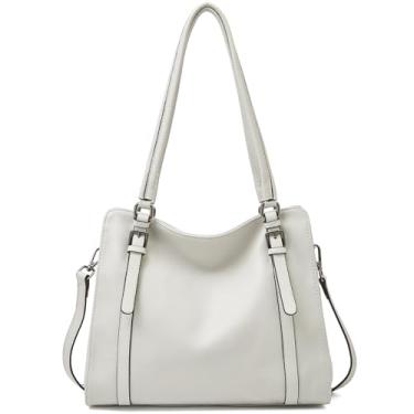 Imagem de FOXLOVER Bolsas Hobo de grande capacidade para mulheres, bolsas de couro, bolsas de ombro modernas, design minimalista, Branco