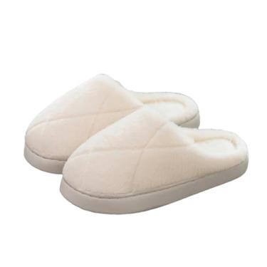Imagem de Pantufas femininas de inverno com tiras peludas, sem salto, para uso doméstico, casual, para uso interno, Branco, 36