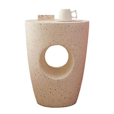 Imagem de VHDY85KA Mesa de canto pequena, mesa lateral redonda para espaços pequenos, mesa de café e chá, decoração de casa para sala de estar, varanda, quarto, escritório, mesa de centro branca