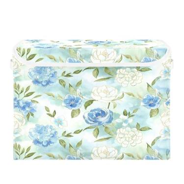 Imagem de Burbuja Caixa de armazenamento de flores com tampa e alças, caixa de armazenamento grande dobrável para prateleiras armário quarto escritório organizador