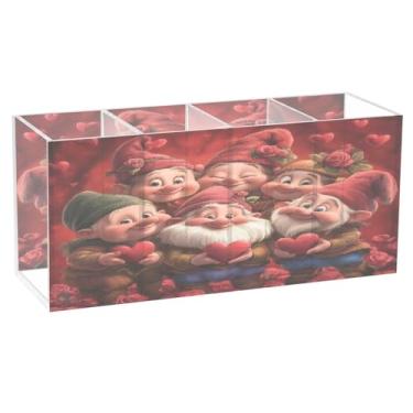 Imagem de Burbuja Suporte de caneta de acrílico Gnomos Love com 4 compartimentos, suporte de lápis transparente para pincéis de maquiagem, acessórios de mesa de escritório em casa