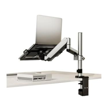 Imagem de Suporte de mesa 2 em 1 para laptop com bandeja para monitor de 17 a 32 polegadas e de 12 a 43 polegadas, comporta 9 kg, braço totalmente ajustável com suporte de braçadeira/ilhós