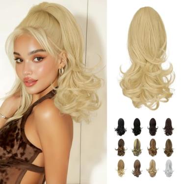 Imagem de SOFEIYAN Extensão de rabo de cavalo de 33 cm, extensão de rabo de cavalo longo, cacheado, prendedor de cabelo sintético natural para mulheres, loiro dourado claro, loiro platinado misto