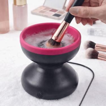 Imagem de Limpador de pincéis de maquiagem de limpeza facial – Ferramenta de limpeza de pincéis de maquiagem de silicone de secagem rápida para uso diário, presente ideal rosa vermelha